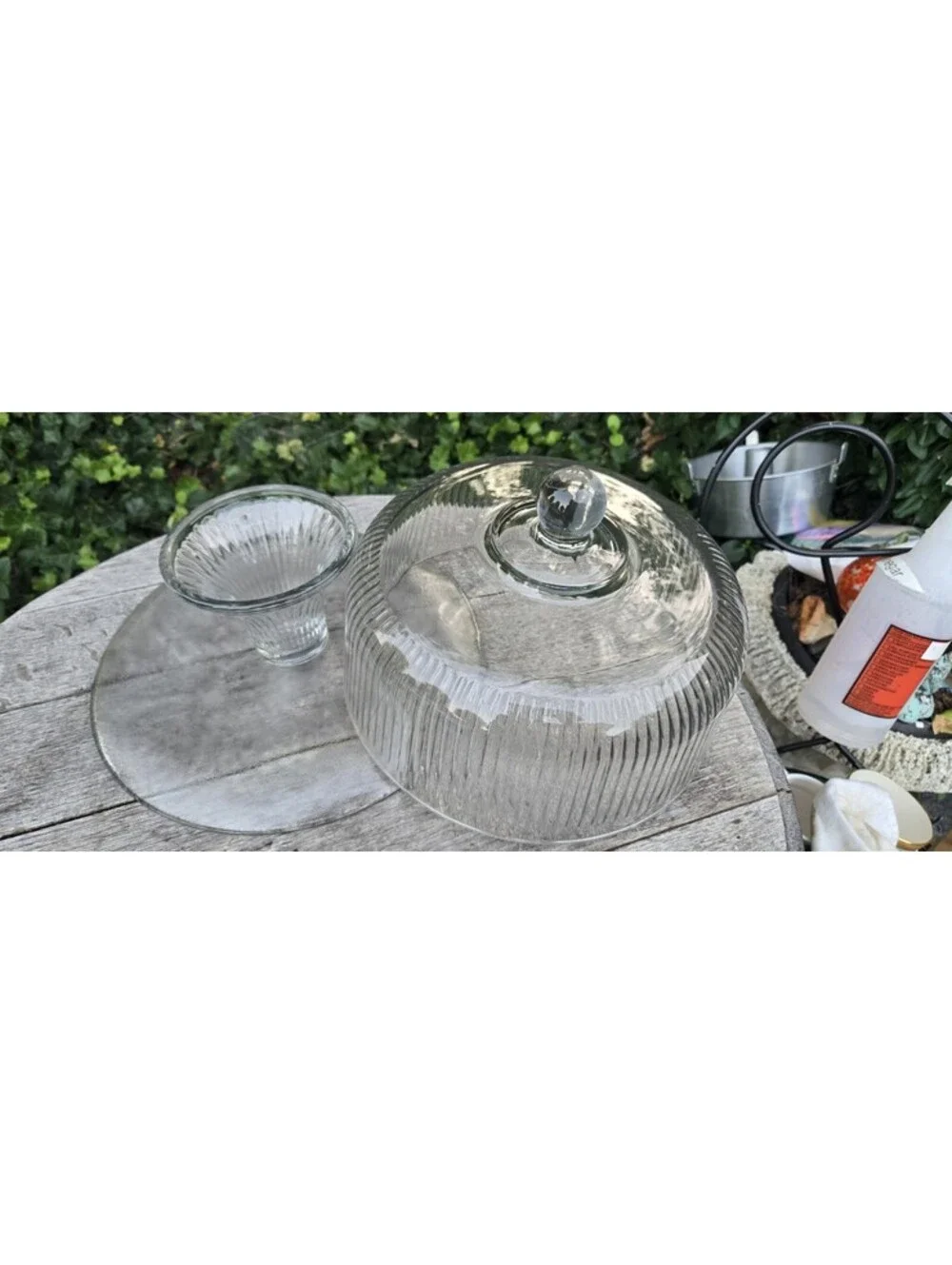Clear Glass Anchor Hocking Ribbed Glass Cake Stand Doubles As A Punch Bowl